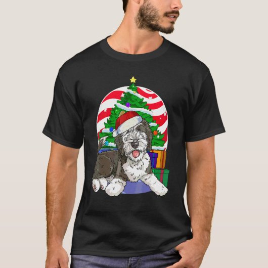T-shirt Sheepadoodle Dog Santa Christmas Tree Decor (Devant)