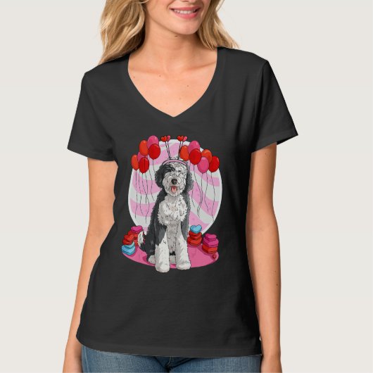 T-shirt Sheepadoodle Heart Valentine Day Dog (Devant)