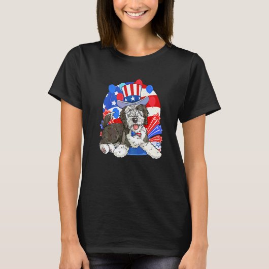 T-shirt Sheepadoodle Patriote Oncle Sam 4 Juillet Ameri (Devant)