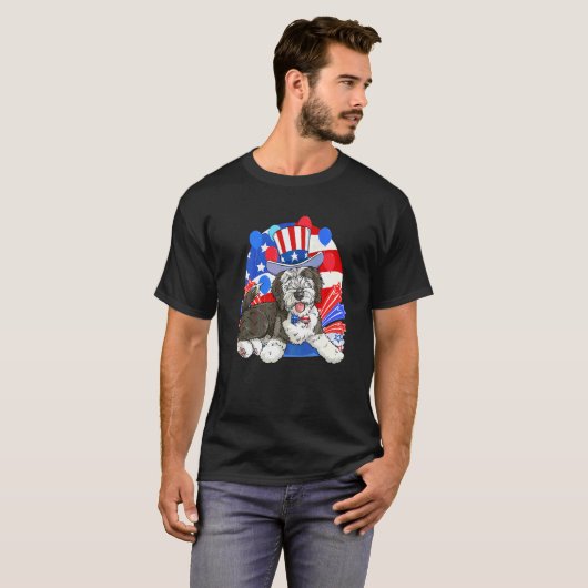 T-shirt Sheepadoodle Patriote Oncle Sam 4 Juillet Ameri (Devant entier)