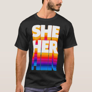 T-shirt SheHer Pronoun Retro Faded Design