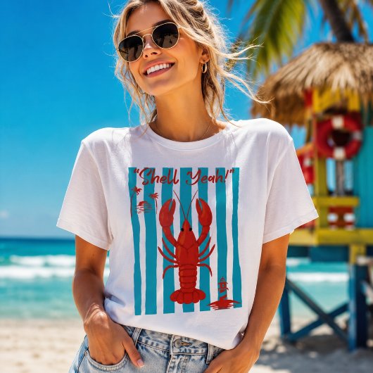 T-shirt "Shell Yeah" Funny Red Lobster Beach Stripes T-Shi
