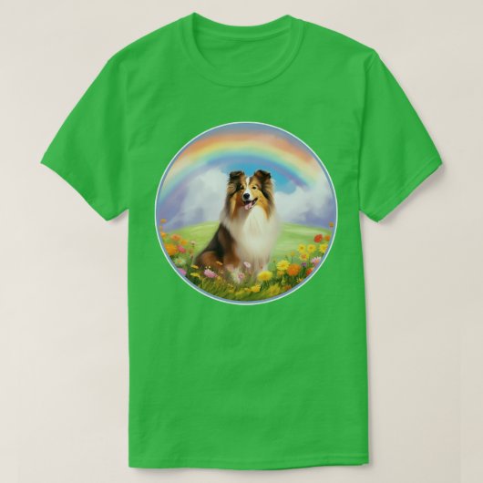 T-shirt Shelter Rainbow Bridge Cute Shetland Sheepdog Chie (Design devant)