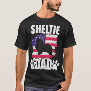 T-shirt Sheltie Papa Amoureux des chiens Drapeau américain