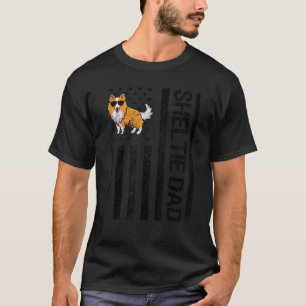 T-shirt Sheltie Papa USA Drapeau Funny Shetland Sheepdog P