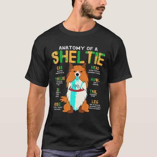 T-shirt Sheltie Shetland Sheepdog Anatomie Funny Chien Mam (Devant)