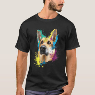 T-shirt Shepherd Allemand Coloré Splash Art Chien mignon