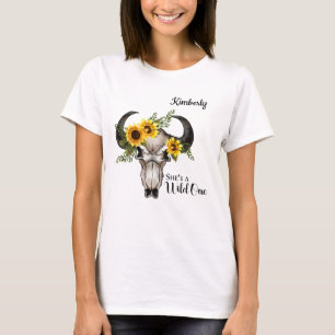 T-shirt "She's a Wild One" avec Skull/Sunflower Femmes