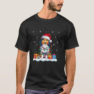 T-shirt Shetland Cheepdog Chien Santa Hat Arbre de Noël Li