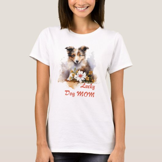 T-shirt Shetland Sheepdog Chiot Pet Aquarelle (Devant)