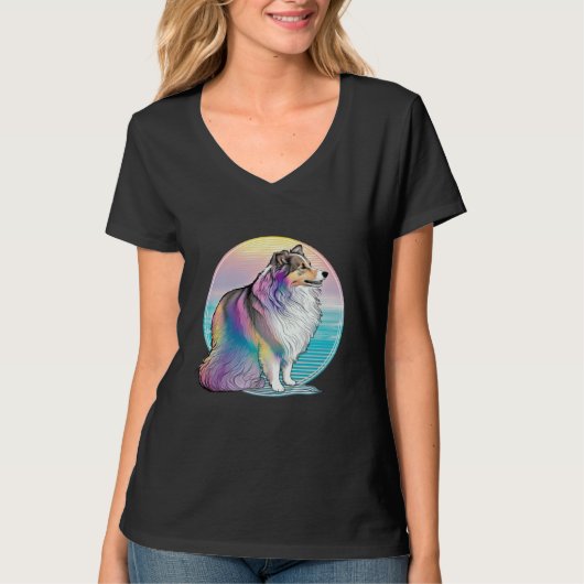 T-shirt Shetland Sheepdog Vaporwave Retrowave Aesthetic (Devant)