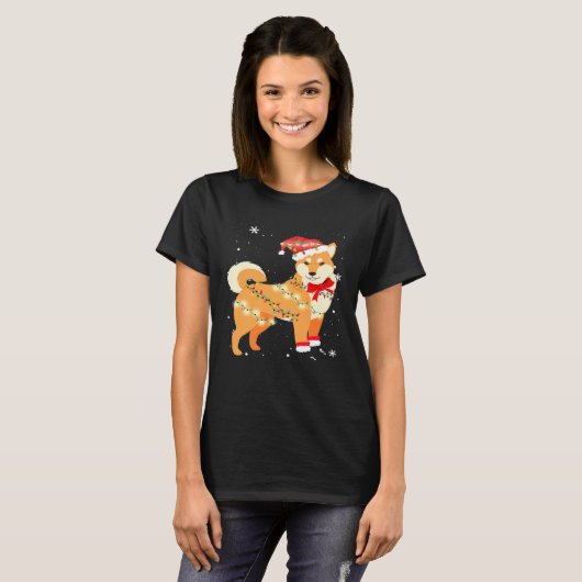 T-shirt Shiba Inu Chien Noël Arbre Noël Noël Maman Papa (Devant entier)