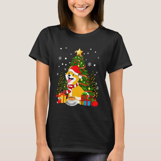 T-shirt Shiba Inu Chien Noël Est Café Arbre Léger Noël (Devant)