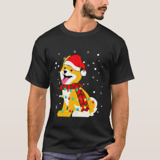 T-shirt Shiba Inu Chien Santa Hat Chien de Noël Light Tree