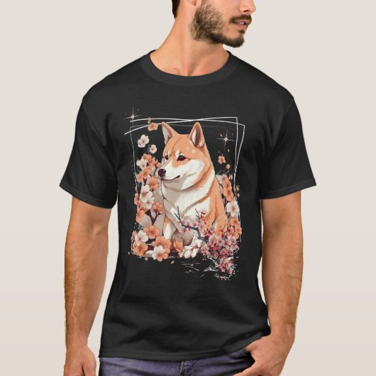 T-shirt Shiba Inu Dog Japanese Cherry Blossom Sakura Flowe (Devant)