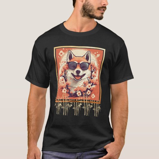 T-shirt Shiba Inu Dog Japanese Cherry Blossom Sakura Flowe (Devant)