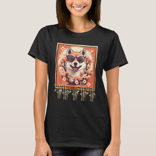 T-shirt Shiba Inu Dog Japanese Cherry Blossom Sakura Flowe (Devant)