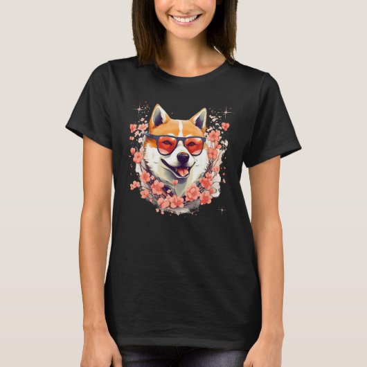 T-shirt Shiba Inu Dog Japanese Cherry Blossom Sakura Flowe (Devant)