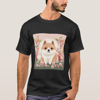 T-shirt Shiba Inu Et Fleur De Cerisiers Élégants Pour La M