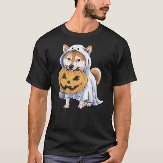 T-shirt Shiba Inu Ghost Dog Halloween (Devant)