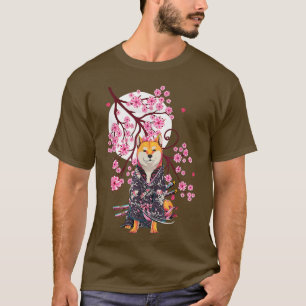 T-shirt Shiba Inu Japonaise Esthétique Sakura Cerise Bloss