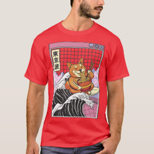 T-shirt Shiba Inu Manger Ramen Surf Kanagawa Wave Japan