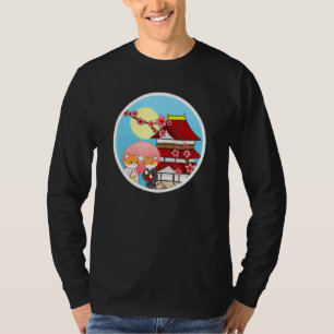 T-shirt Shiba Inu Uni Chien Château Temple Kimono Fleur So