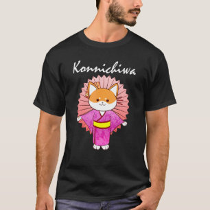 T-shirt Shiba Inu Uni Chien Konnichiwa Kimono Robe Fleur