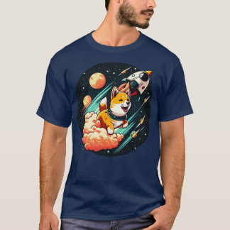 T-shirt shiba inu volant dans l'espace avec une fusée2