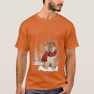 T-shirt Shiba Inu Winter Scarf Dogs Tree Forest Snow Chri