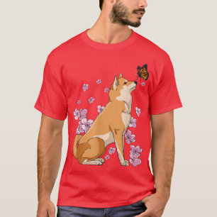 T-shirt Shiba Inu With Butterfly Japanese Sakura Cherry Bl