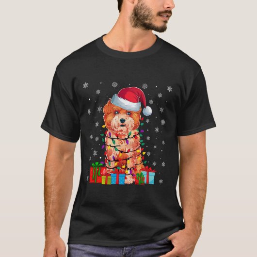 T-shirt Shichon Chien laid Noël illumine Santa Hat Shichon (Devant)