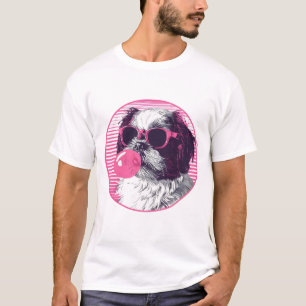 T-shirt Shih Tzu avec lunettes de soleil et gomme à bulle