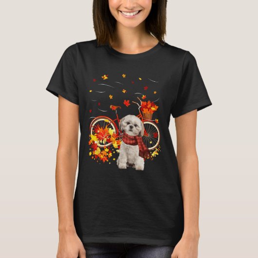 T-shirt Shih Tzu Bike Automne Chien Leaf Automne Fun Autom (Devant)