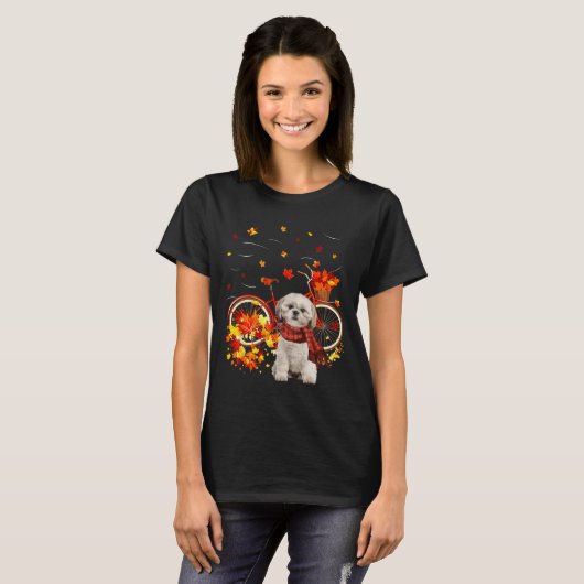 T-shirt Shih Tzu Bike Automne Chien Leaf Automne Fun Autom (Devant entier)