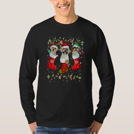T-shirt Shih Tzu Dog Christmas Lights Puppy Dog (Devant)