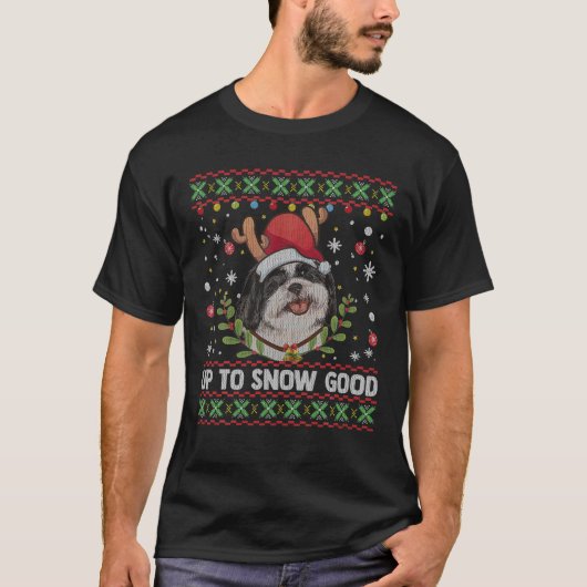 T-shirt Shih Tzu Dog Reindeer Ugly Christmas Sweater (Devant)