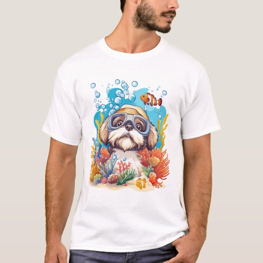 T-shirt Shih Tzu Dog Snorkeling Coral Reef (Devant)