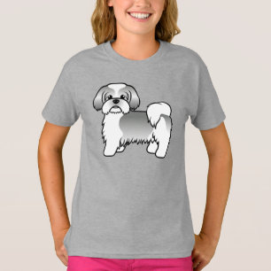 T-shirt Shih Tzu gris et blanc Chien de dessin animé migno