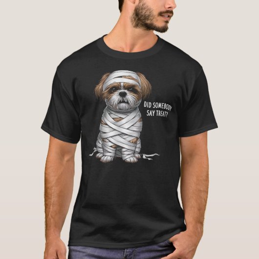 T-shirt Shih Tzu Mummy Halloween Dog (Devant)