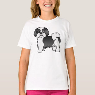 T-shirt Shih Tzu noir et blanc Chien de dessin animé migno