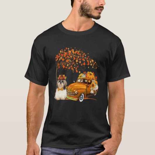 T-shirt Shih Tzu portant Casquette Automne Arbre ramassage (Devant)