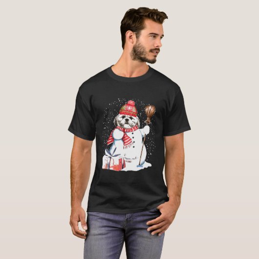 T-shirt Shih Tzu Snowman Nuit de Neige Propriétaire du chi (Devant entier)