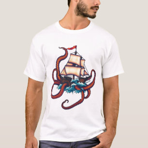 T-shirt Ship vs Kraken Tattoo Art