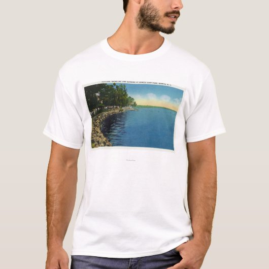 T-shirt Shoreline, pavillon, et nageurs (Devant)