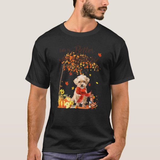 T-shirt Shorie Maple Tree Thanksgiving Day mignon Chien Au (Devant)