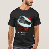 T-shirt Shorthair Gris Chat Rouge Père Noël Unisex (Devant)