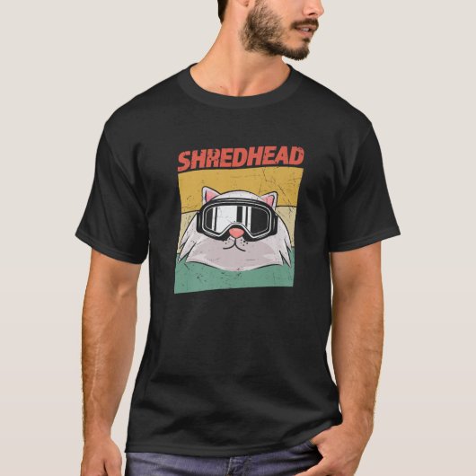 T-shirt Shredhead Funny Snowboard Chat en lunettes (Devant)