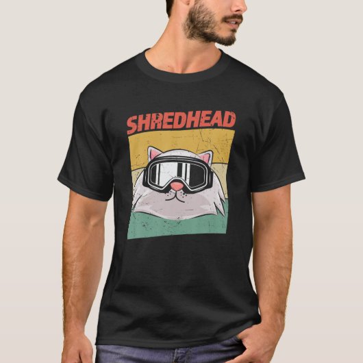 T-shirt Shredhead Funny Snowboard Chat en lunettes (Devant)