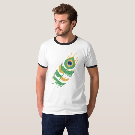 T-SHIRT SHREE KRISHNA PEACOCK FEATHER LOGO DESIGN UNIQUE (Devant entier)